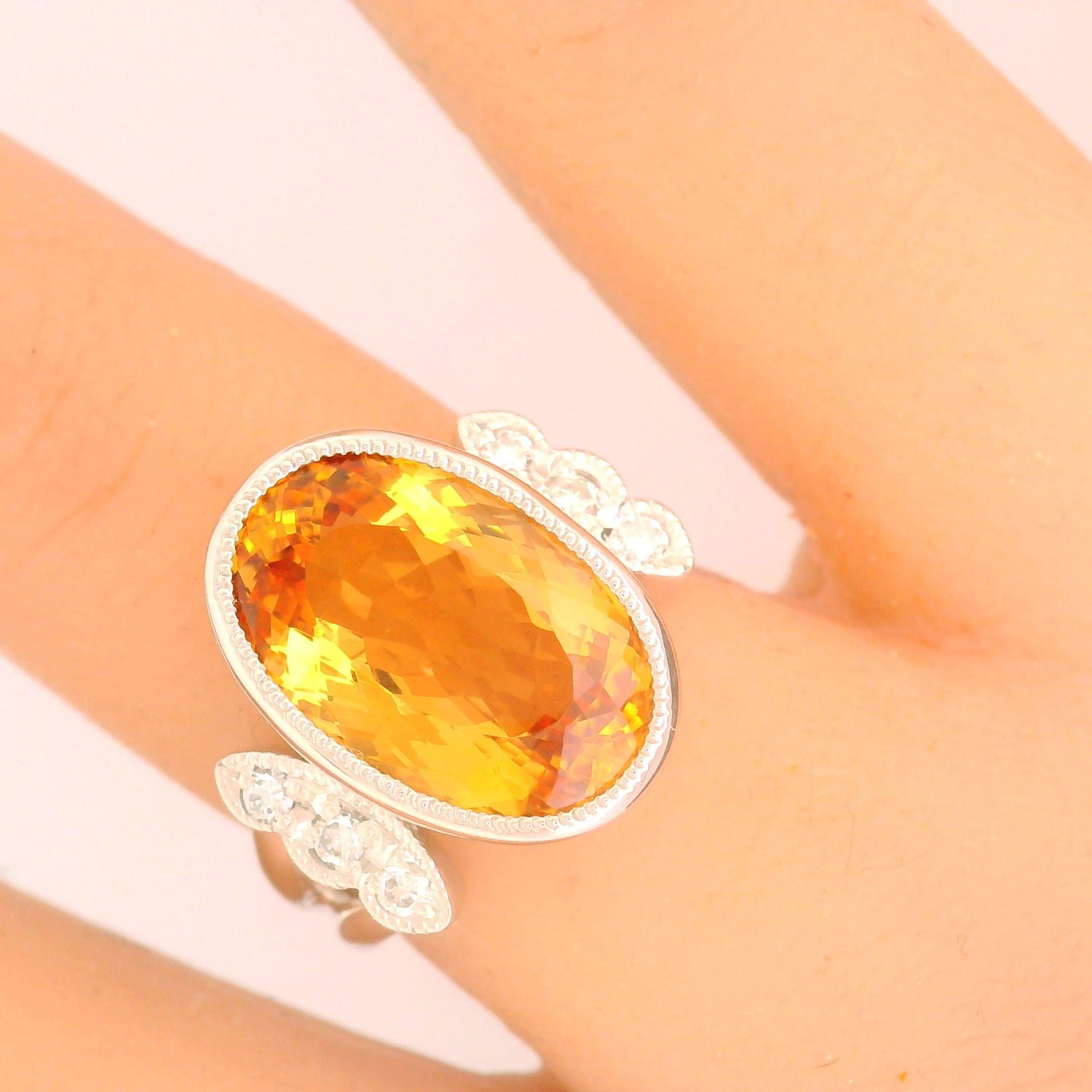 10.36 Carat Imperial Topaz Diamond Platinum Ring