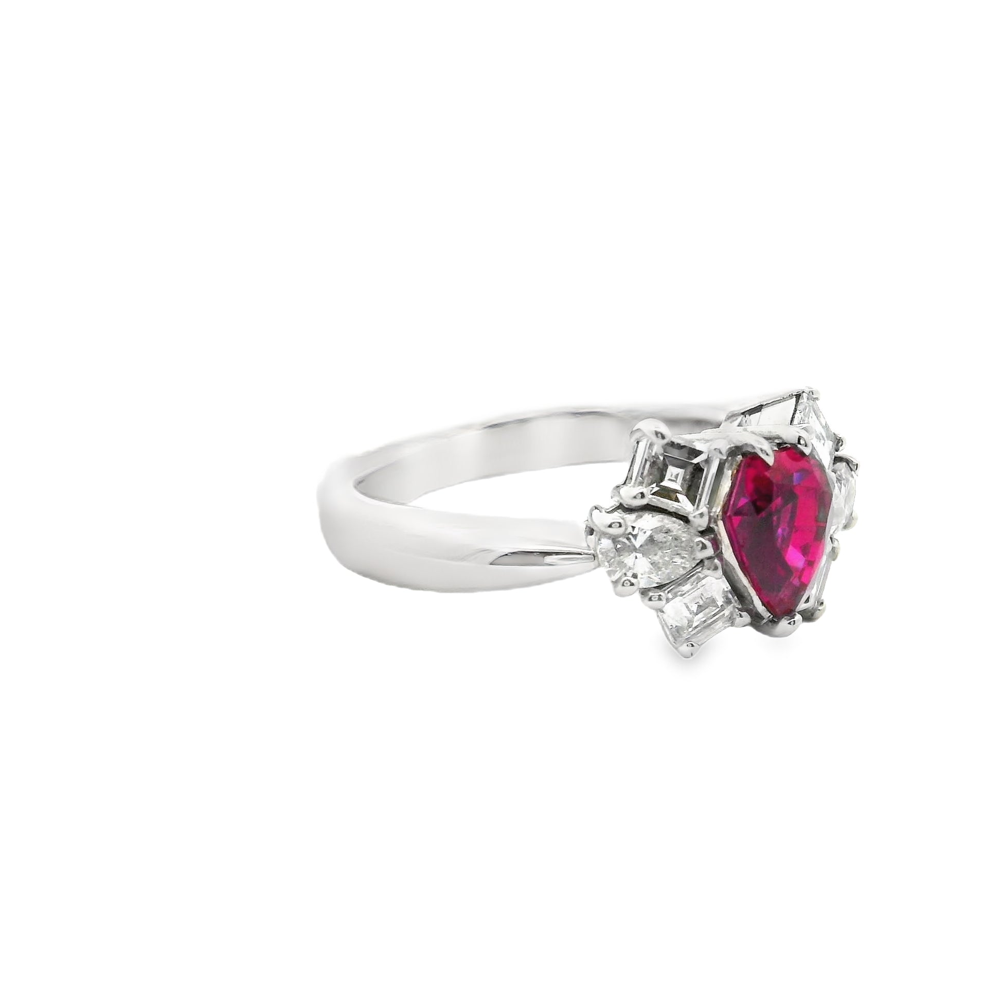 1.03 Carat Shield-Cut Ruby Diamond Platinum Ring, GIA Certified