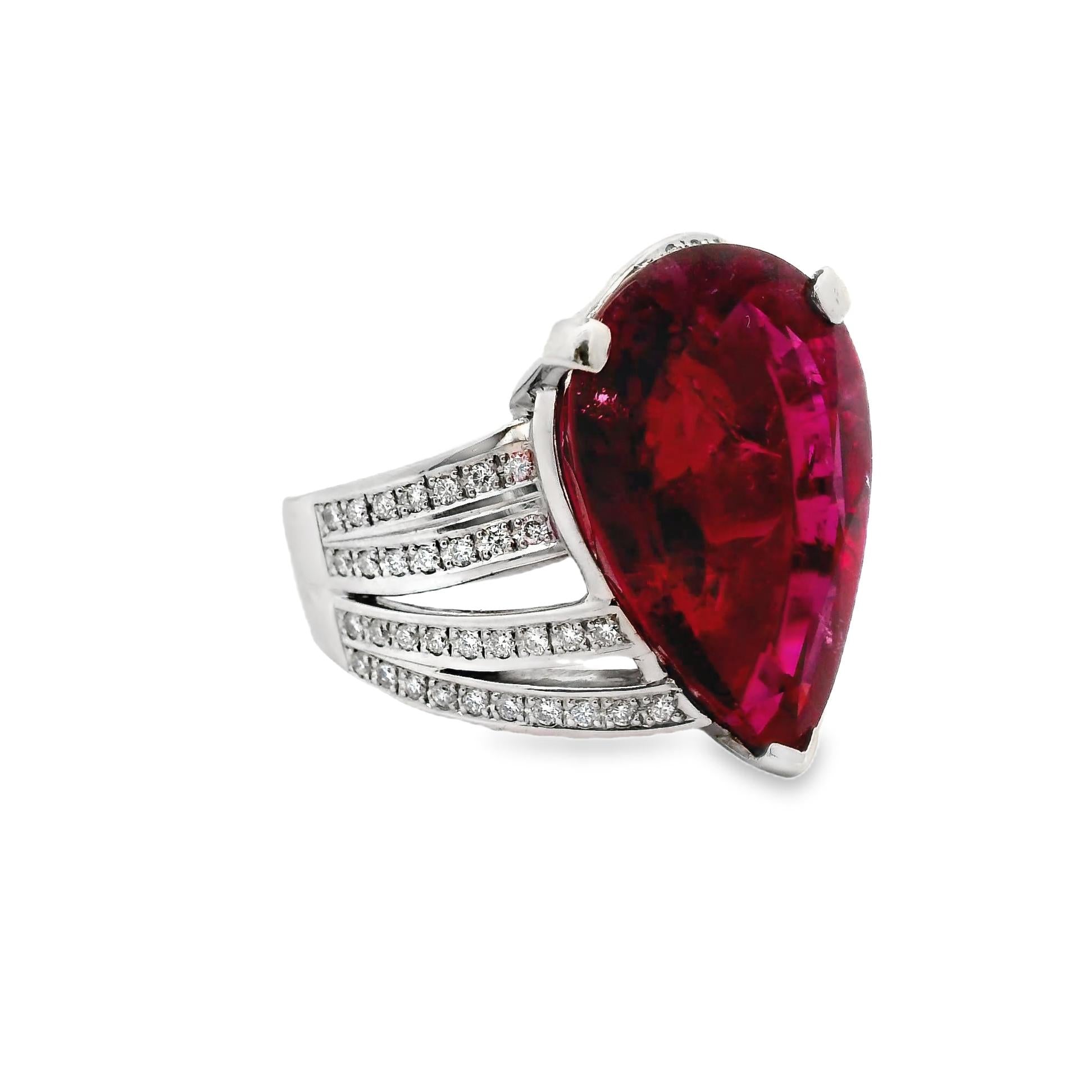 18.65 Carat Rubellite Tourmaline Diamond Platinum Cocktail Ring