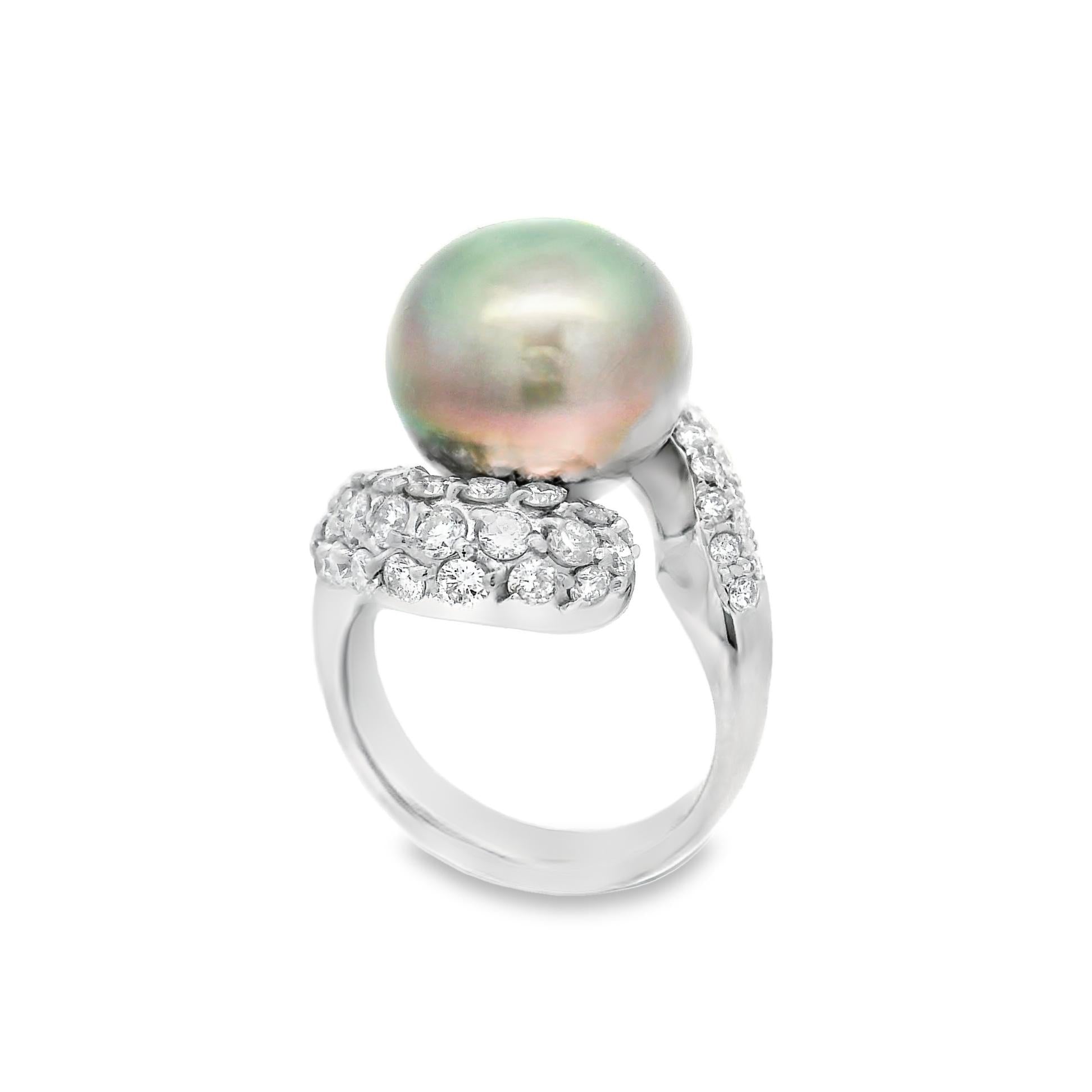 13MM Tahitian Pearl Diamond Platinum Ring