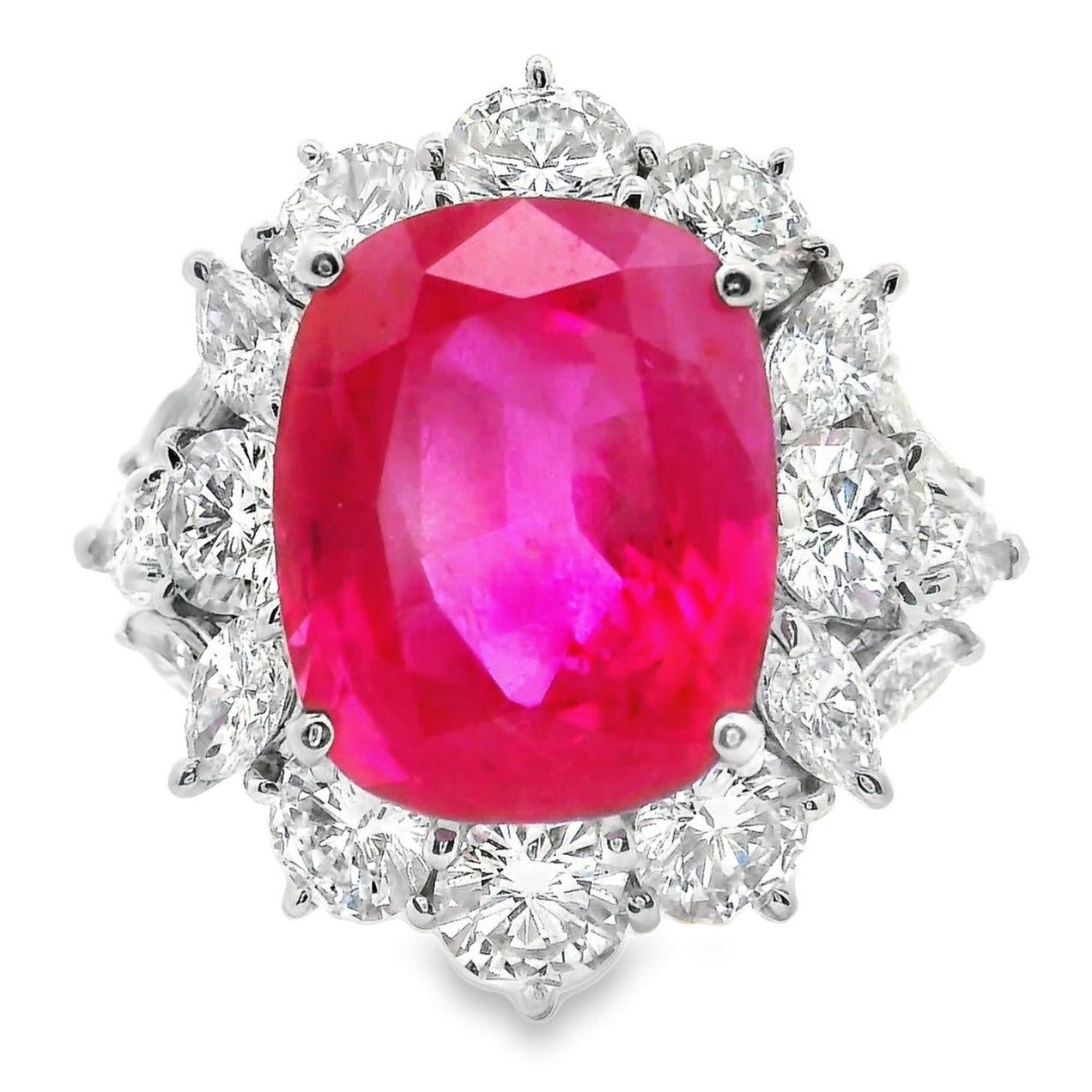10.27ct Burmese Ruby Diamond Platinum Ring, GRS Certified