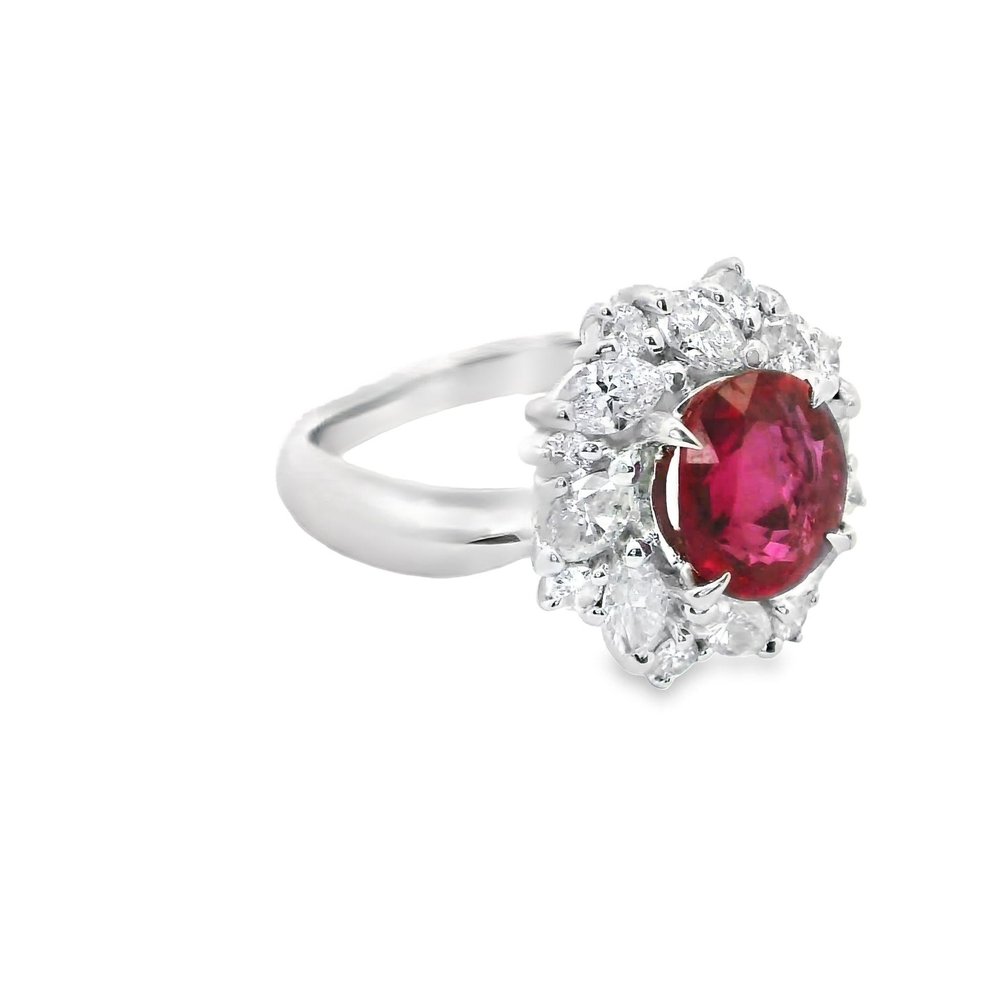 1.65 Carat Ruby Diamond Platinum Ring, GIA Certified