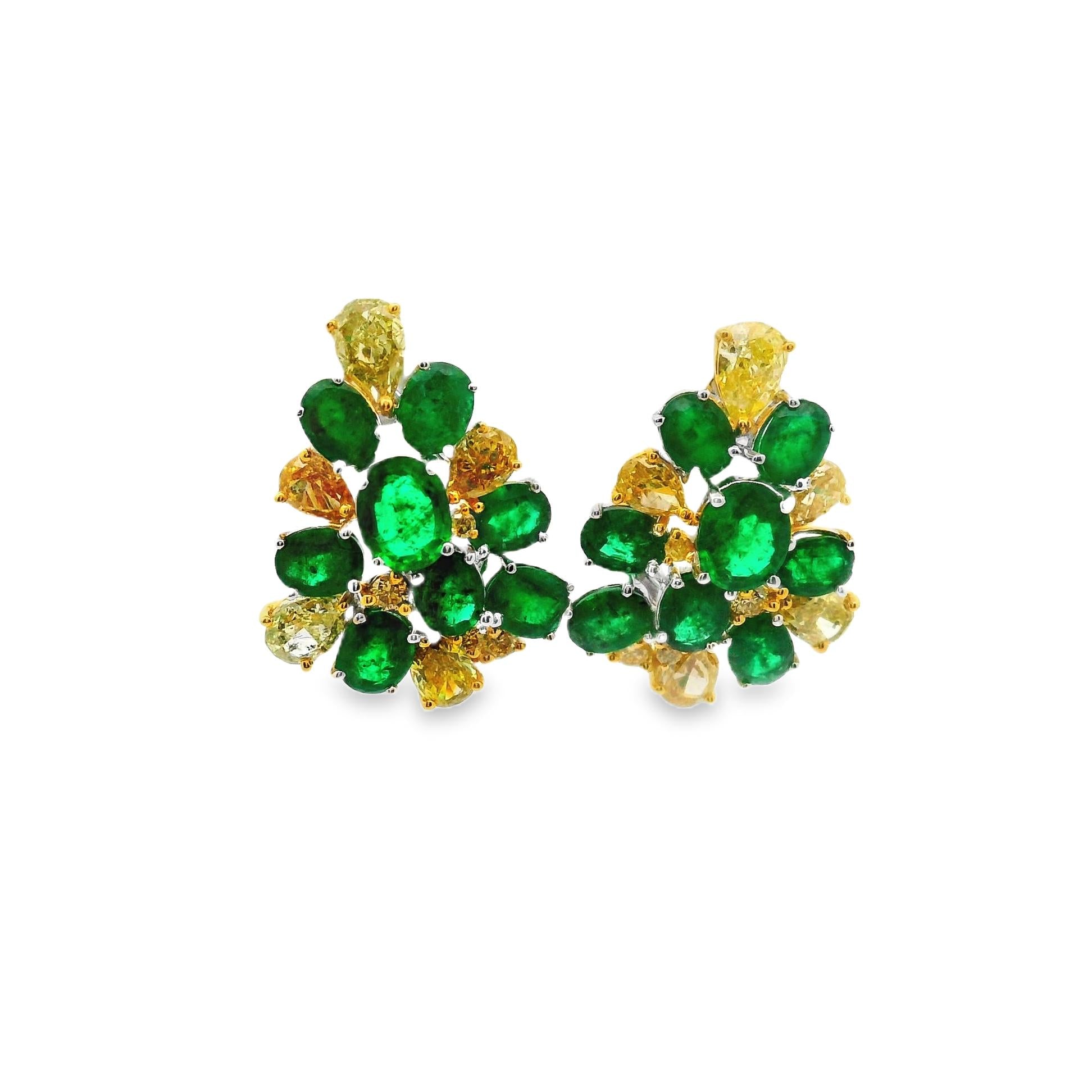 Emerald & Fancy-Yellow Diamond 18k Gold Cluster Earrings