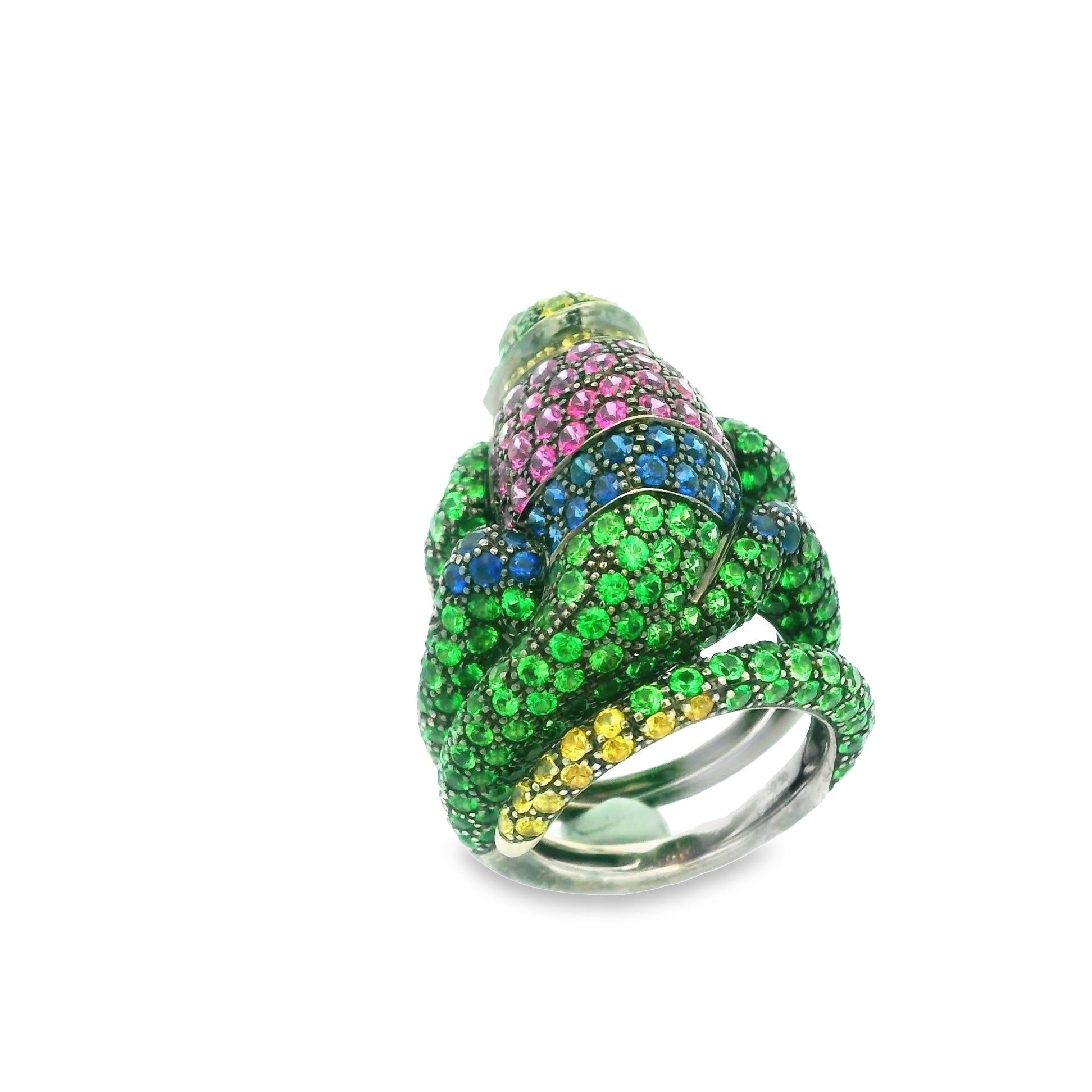 Boucheron “Masy the Chameleon” Tsavorite Sapphire Ruby Gold Animal Ring, French