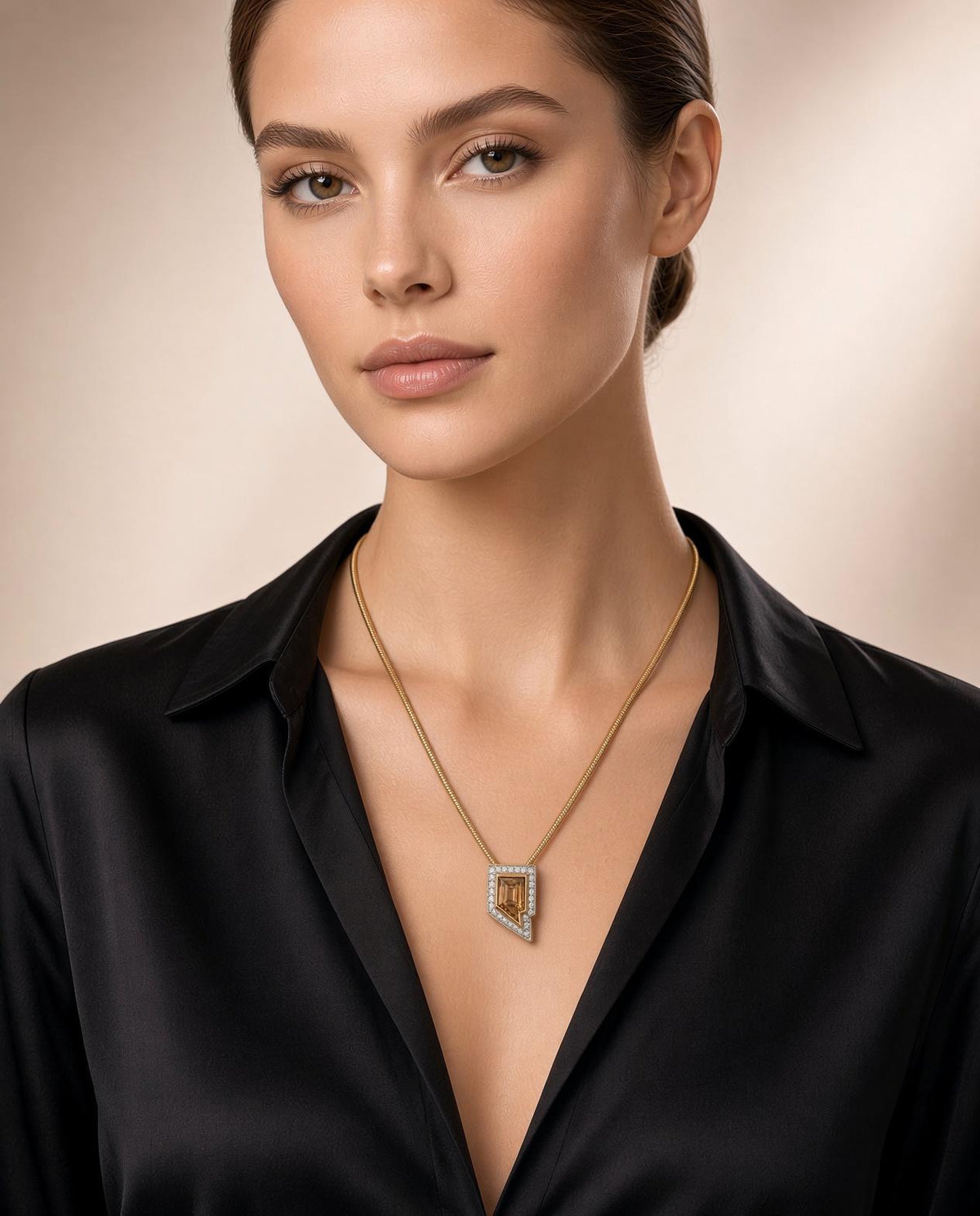 Vintage 2.26 Carat Cognac Diamond 18k Gold & Platinum Pendant Necklace