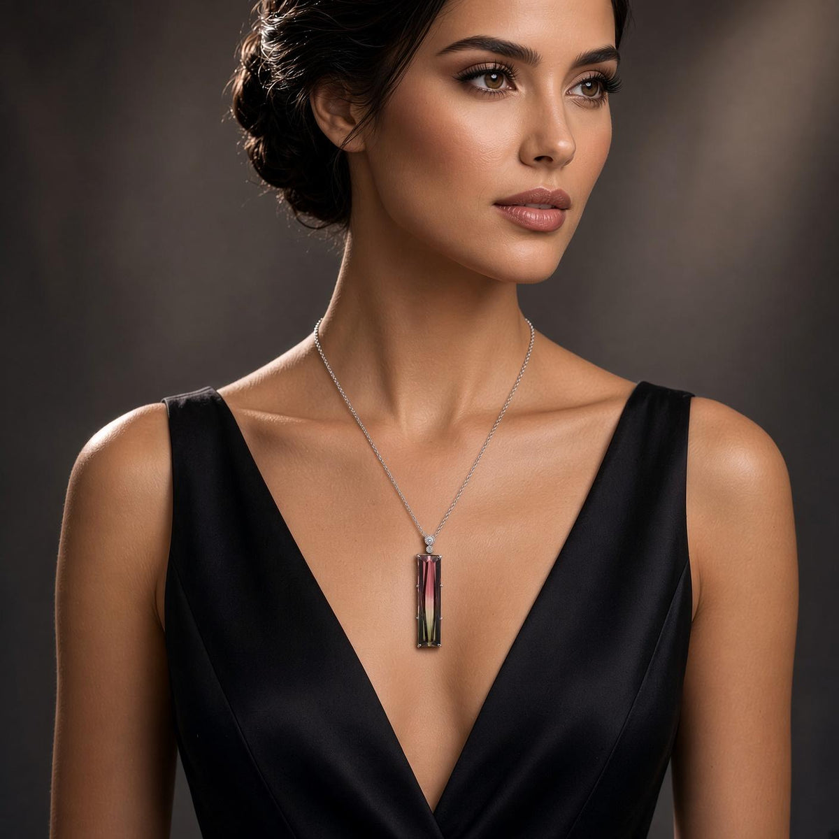 33.57 Carat Watermelon Tourmaline Diamond Platinum Pendant
