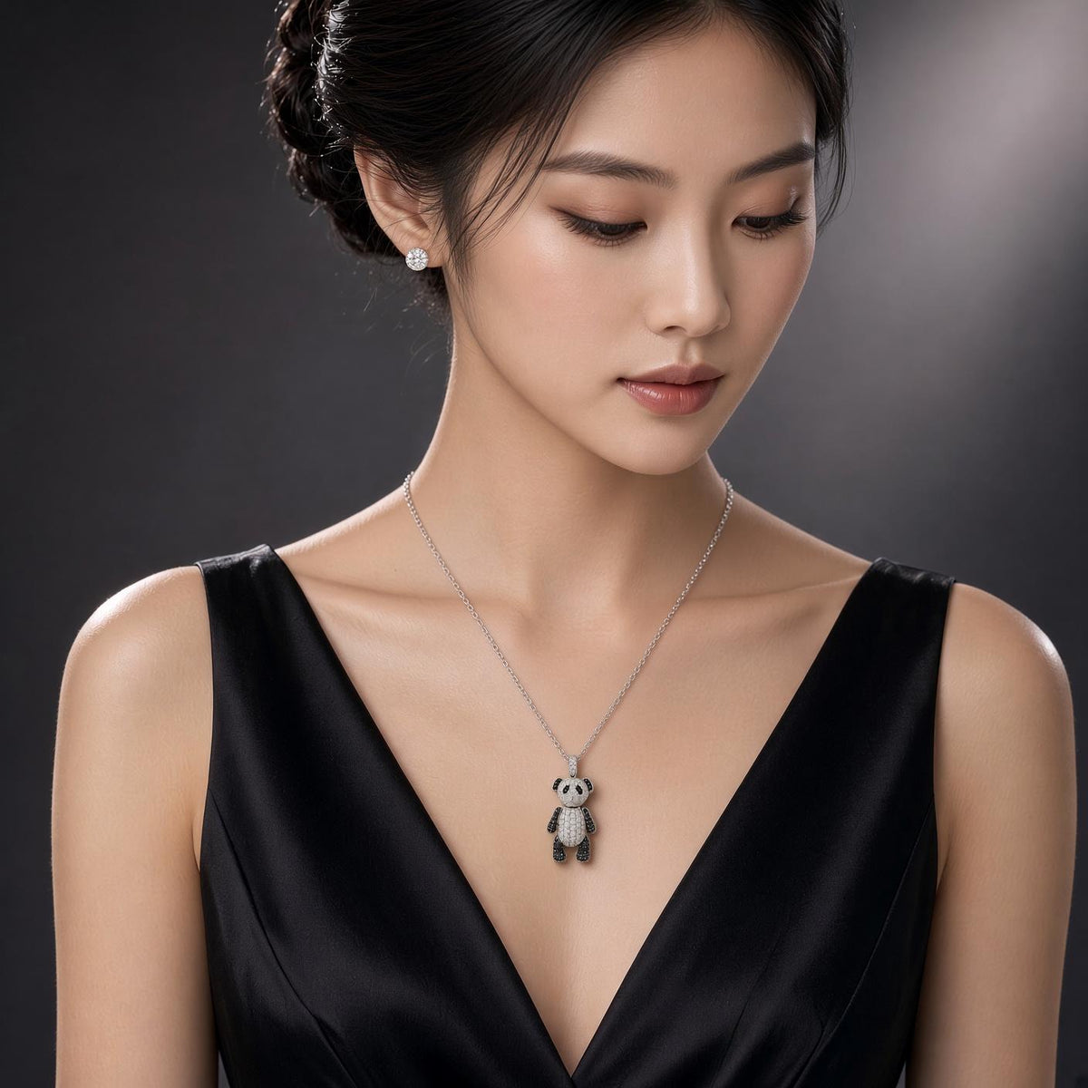 Diamond 18K White Gold Panda Pendant Necklace