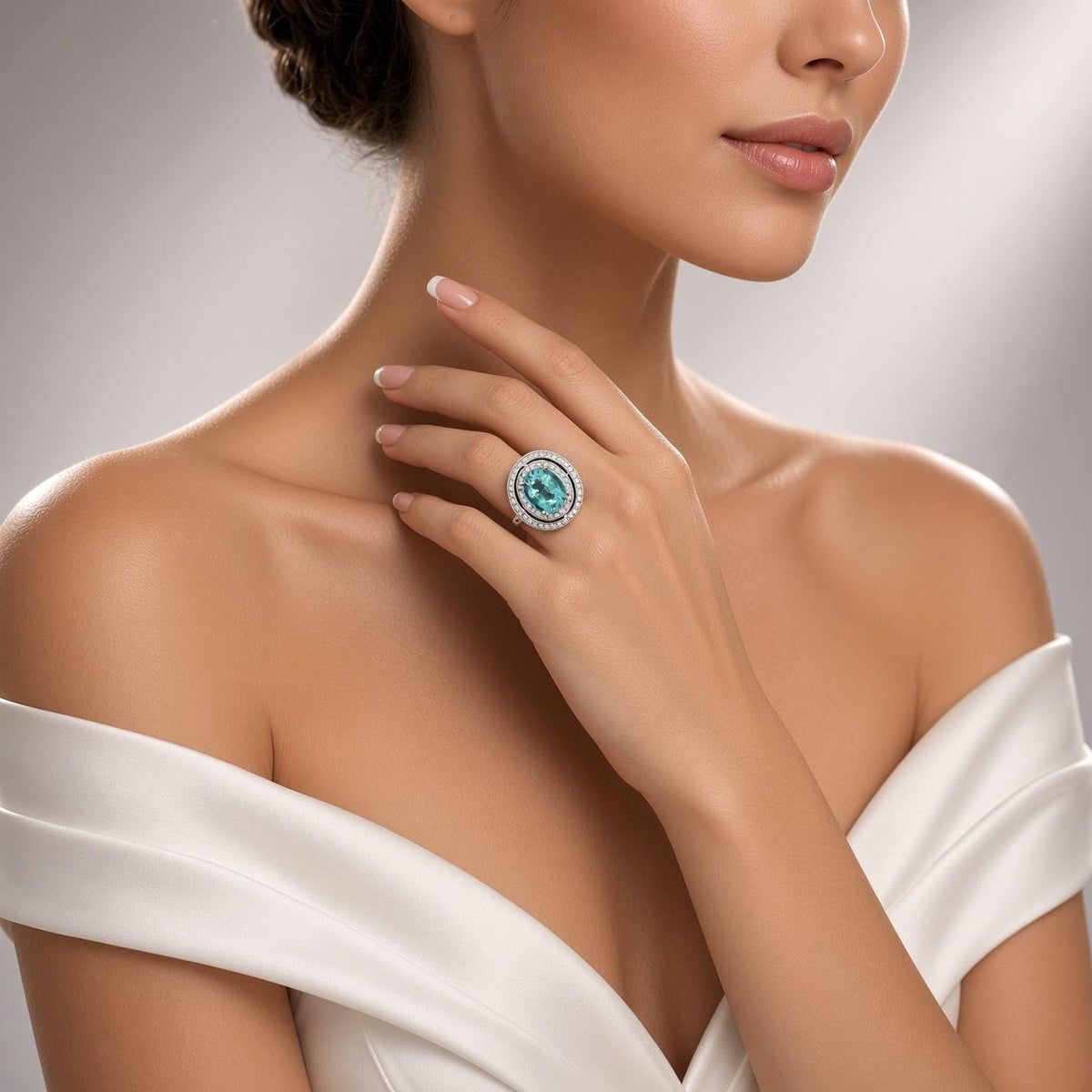 8.90 Carat Paraiba Tourmaline Diamond 14K White Gold Ring, AGL Certified