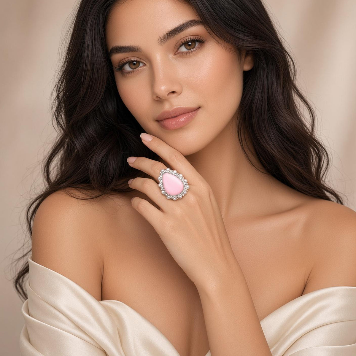 30.84 Carat Conch Pearl Akoya Pearls Diamond Platinum Ring, GIA Certified