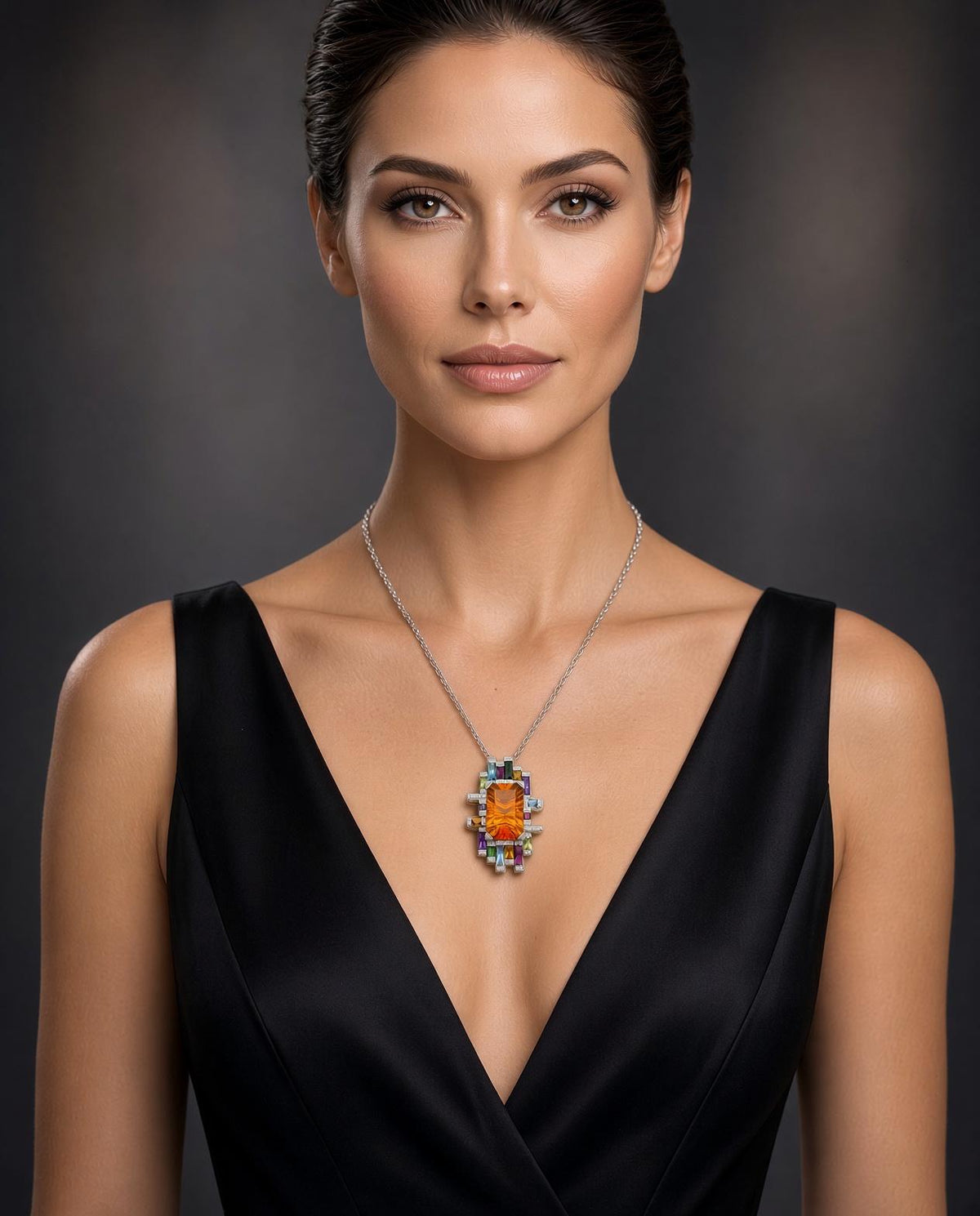 Bellarri 16.90 Carat Citrine Multi-Colored Gemstones Diamond 18K Gold Pendant