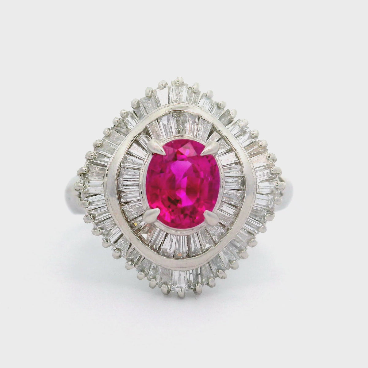 Pink Sapphire Diamond Platinum Ring, GIA Certified