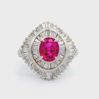 Pink Sapphire Diamond Platinum Ring, GIA Certified