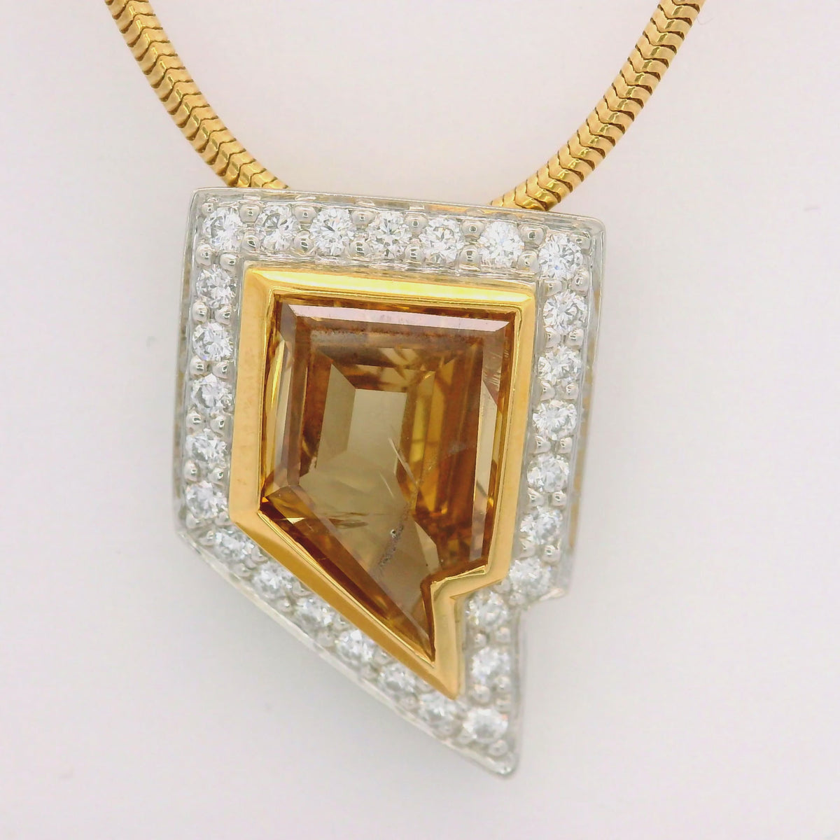 Vintage 2.26 Carat Cognac Diamond 18k Gold & Platinum Pendant Necklace