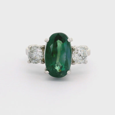 4.67 Carat Alexandrite Diamond 18K White Gold Three-Stone Ring, AGL Certified