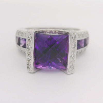 Bellari Amethyst Diamond 18K White Gold Ring