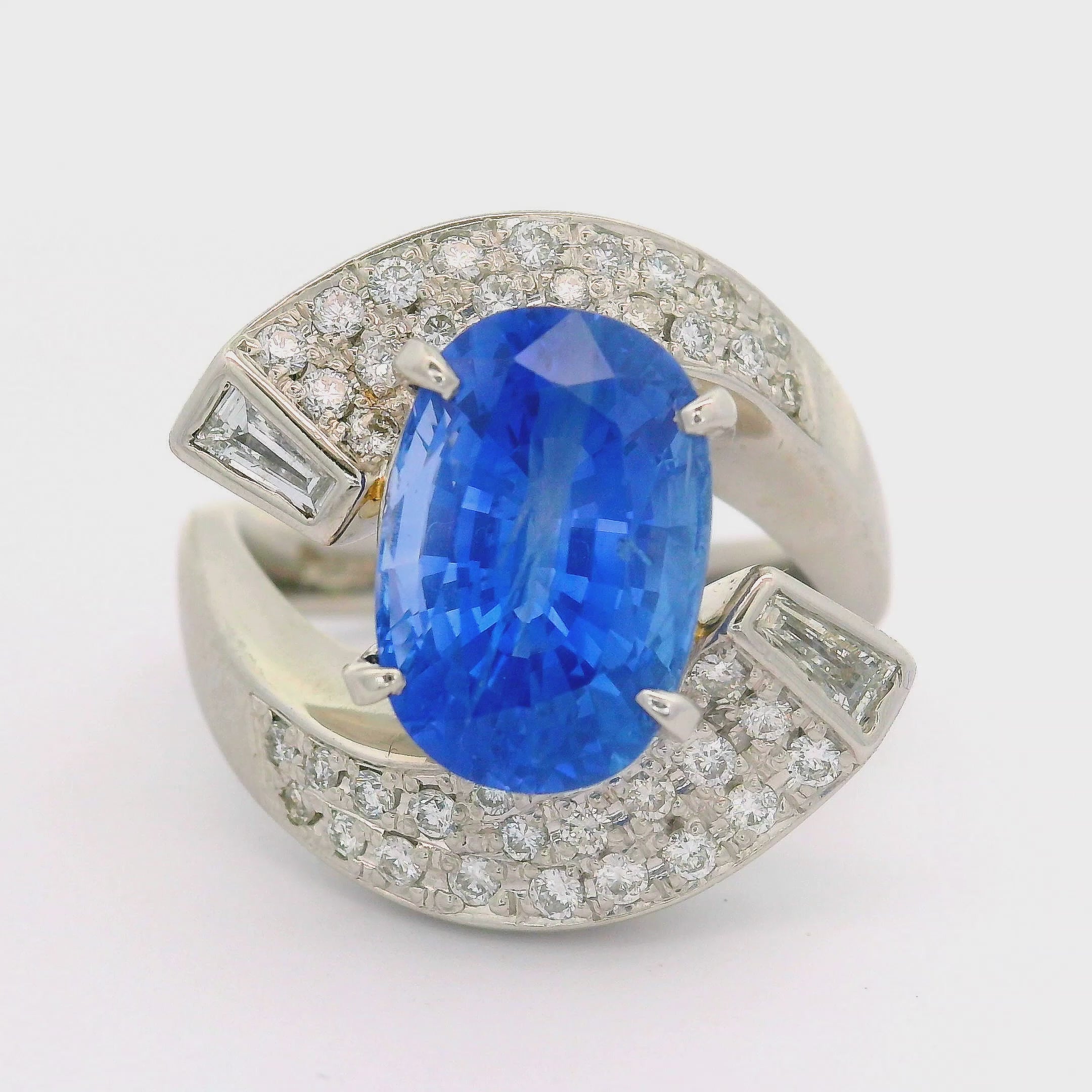 5.04 Carat Blue Ceylon Sapphire Diamond Platinum Bypass Ring, GIA Certified