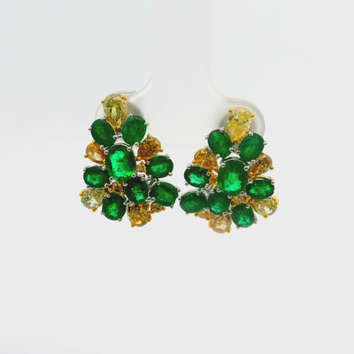 Emerald & Fancy-Yellow Diamond 18k Gold Cluster Earrings