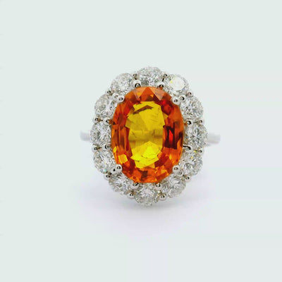 4.21 Carat Orange Sapphire Diamond Halo 18k White Gold Ring