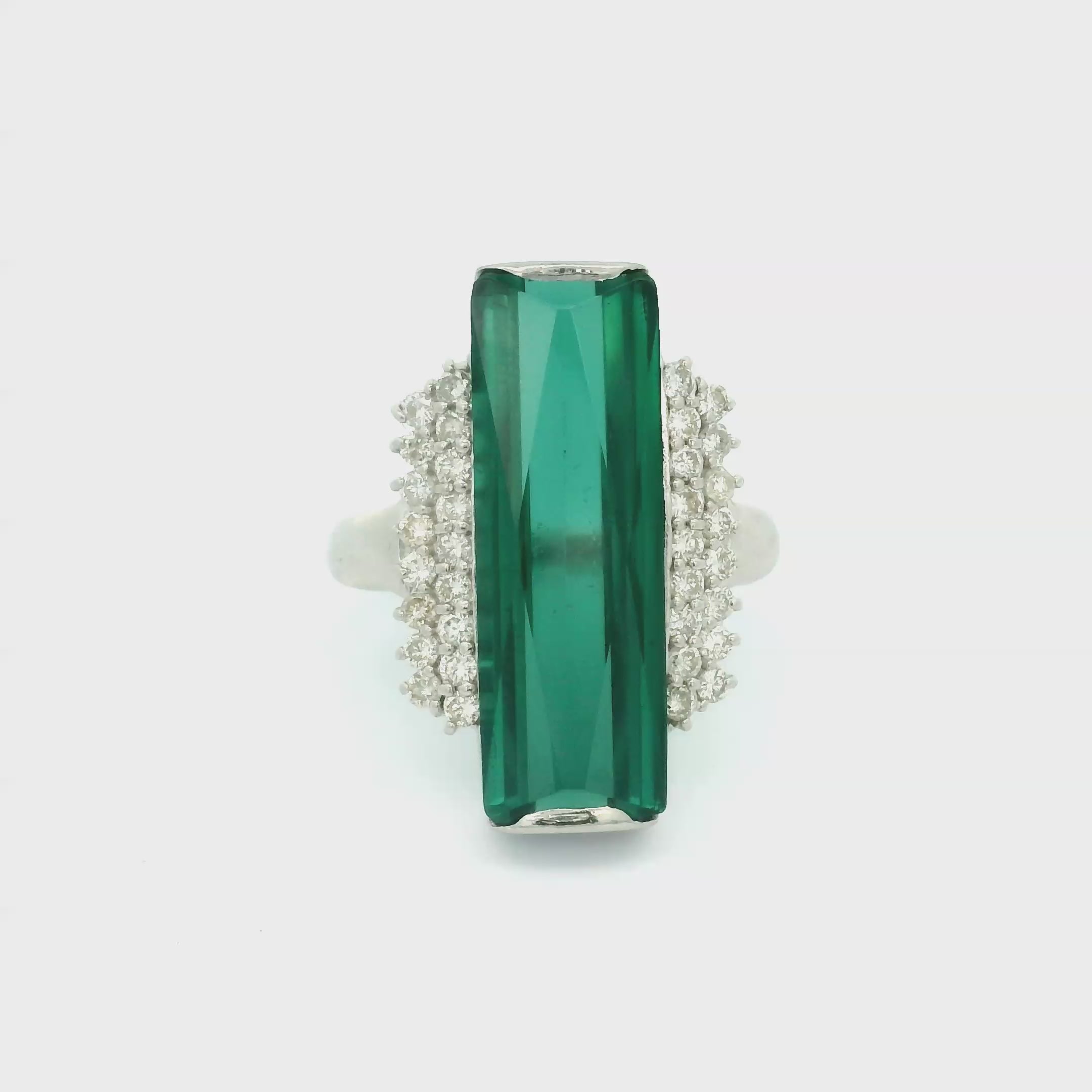 9.40 Carat Blue-Green Tourmaline Diamond Platinum Ring