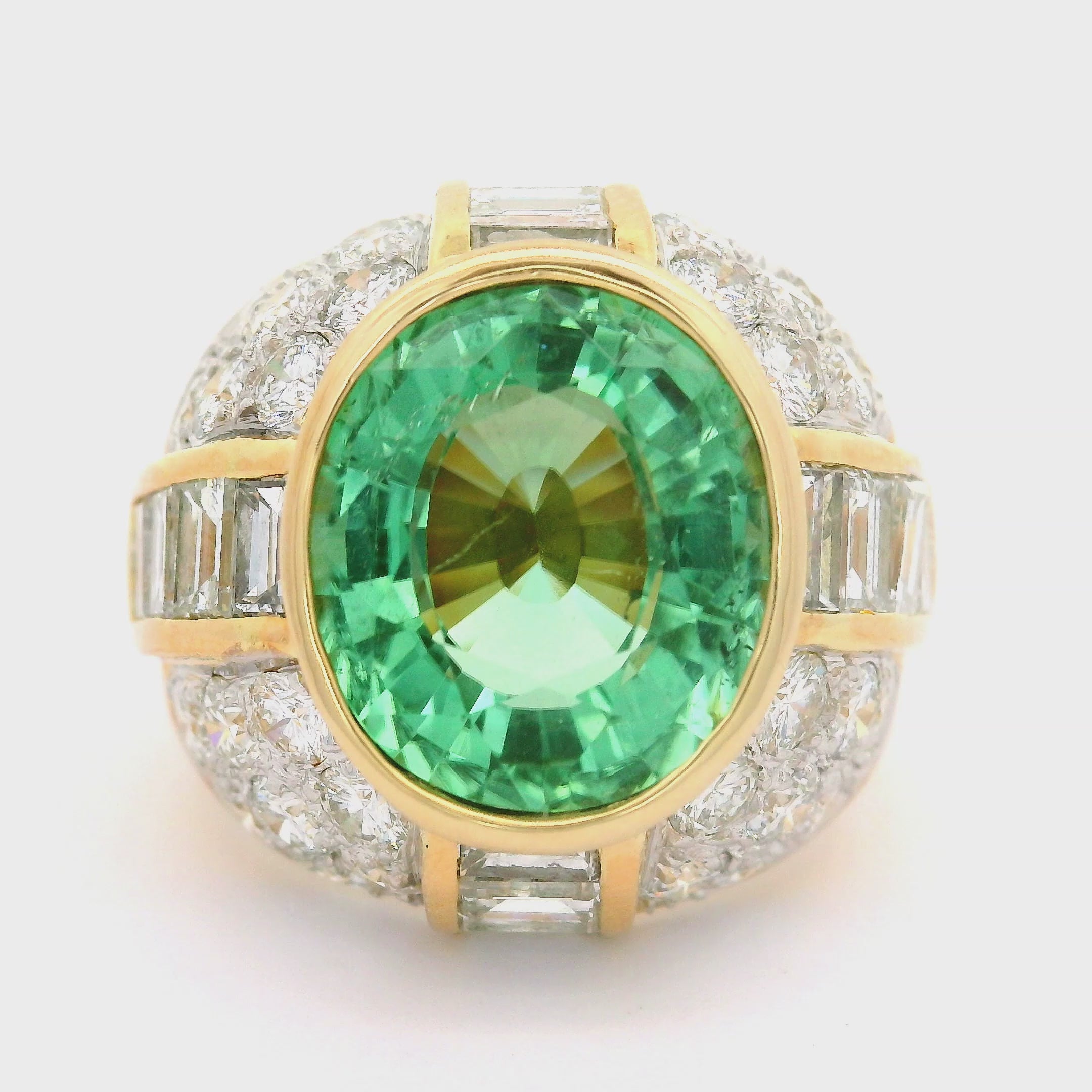 5.99 Carat Neon-Green Paraiba Tourmaline Diamond 18K Yellow Gold Ring, AIGS Cert