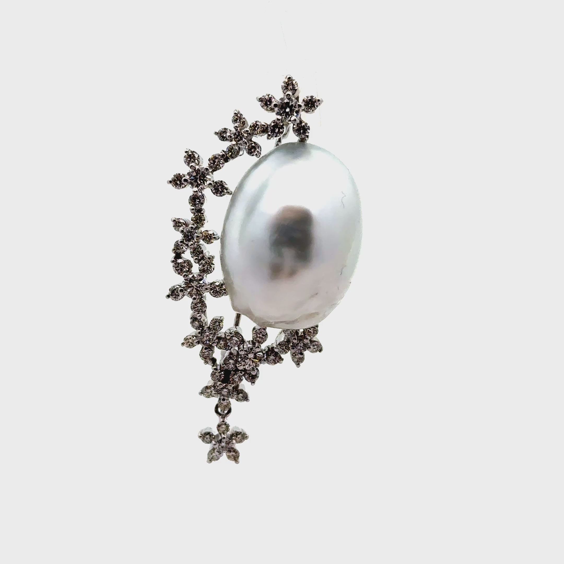 South Sea Baroque Pearl Diamond 18k & 14k White Gold Brooch-Pendant