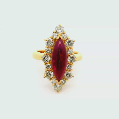 2.98 Carat Burmese Ruby Diamond Halo 18k Yellow Gold Ring, AGL Certified