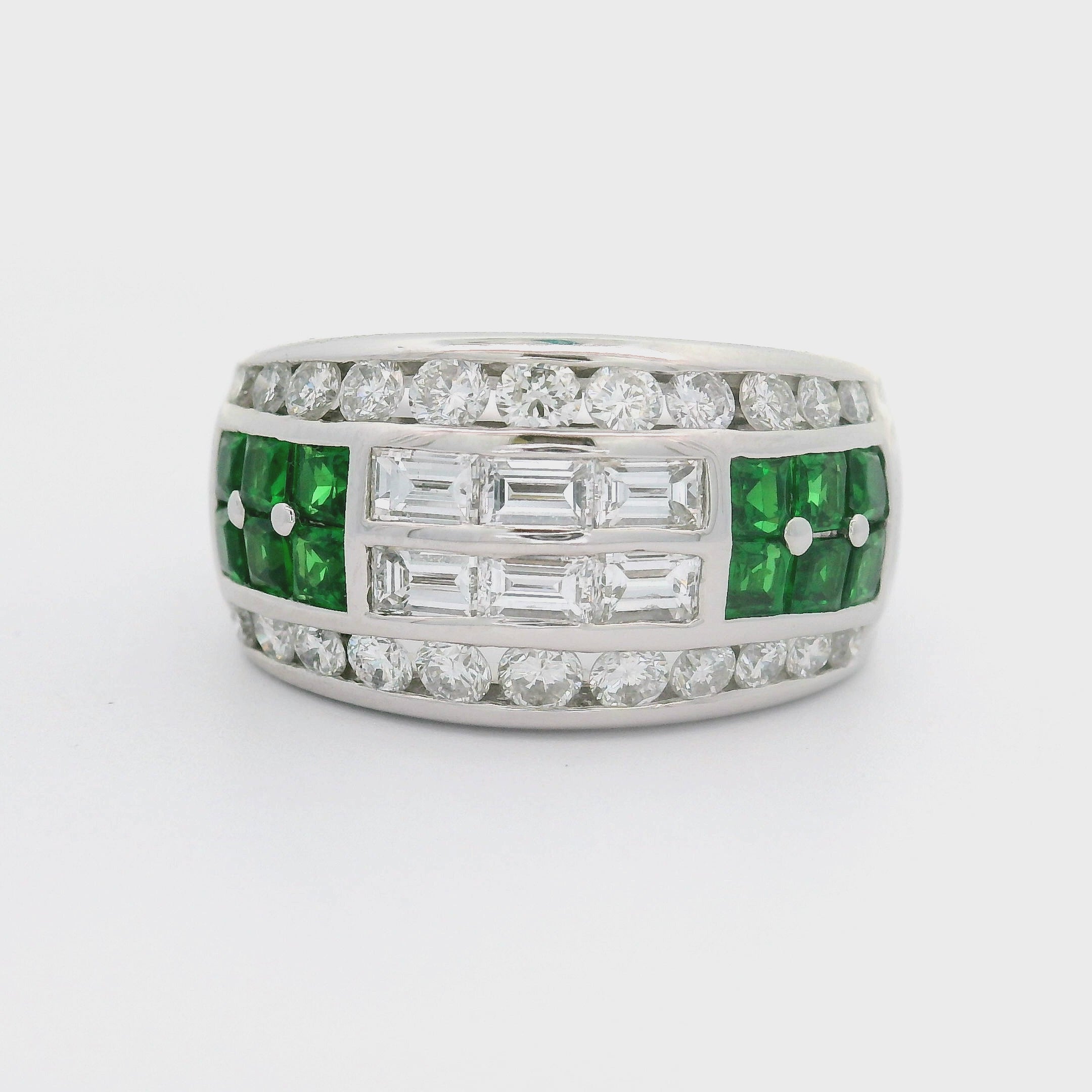 Tsavorite Diamond Platinum Band Ring