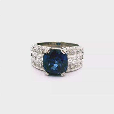 5.00 Carat Blue Sapphire Diamond Platinum Ring, GIA Certified