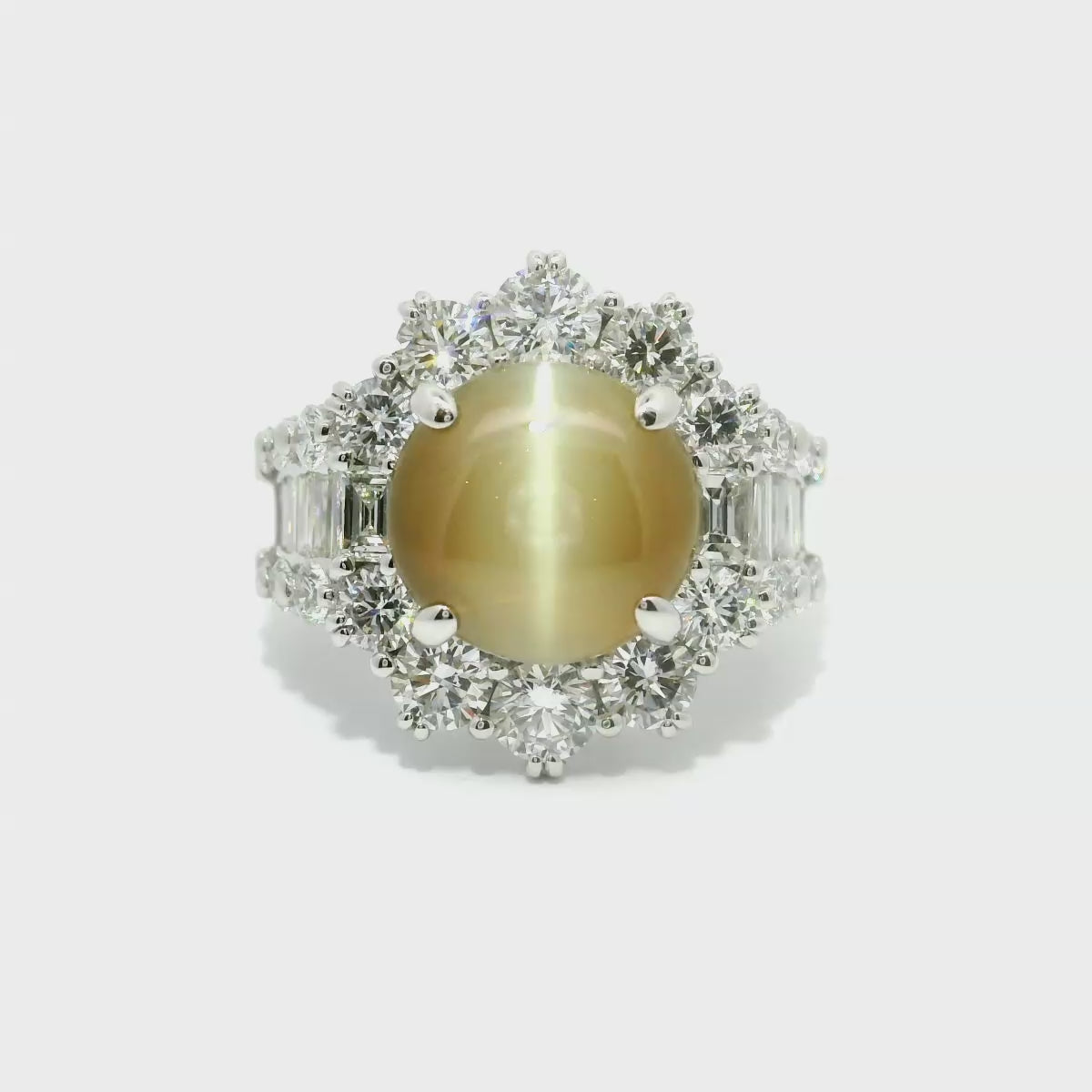 Cats Eye Chrysoberyl Diamond Cocktail Ring