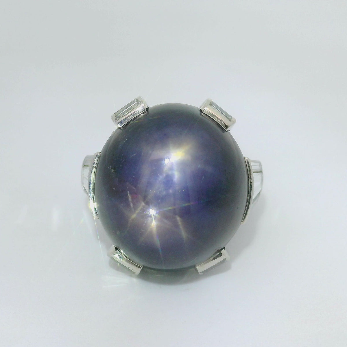 Art Deco Star Sapphire Diamond Platinum Ring
