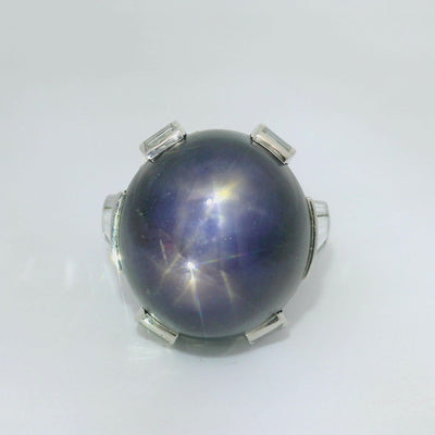 Art Deco Star Sapphire Diamond Platinum Ring