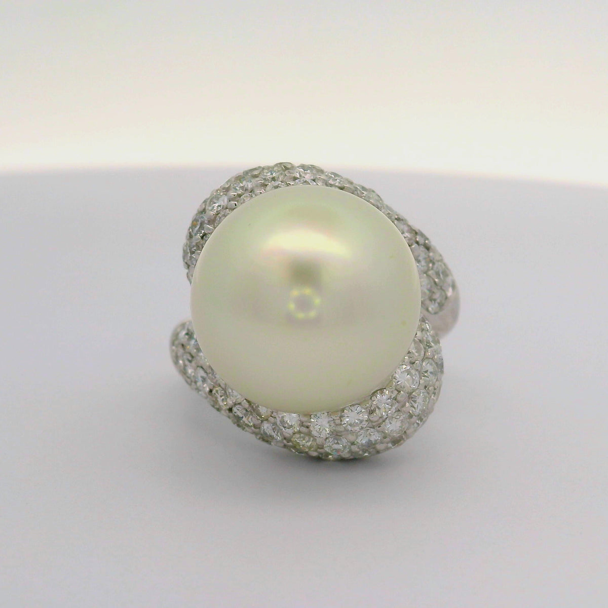 14.5 MM South Sea Pearl Diamond 18K White Gold Ring
