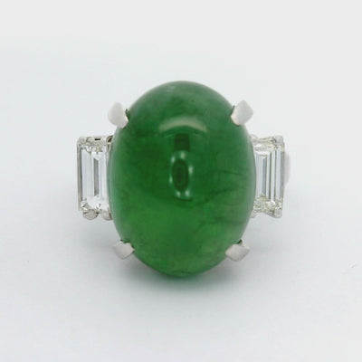 11.68 Carat Green Jadeite Jade Diamond Platinum Three-Stone Ring, GIA Certified