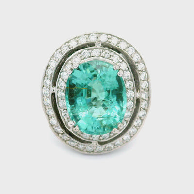 8.90 Carat Paraiba Tourmaline Diamond 14K White Gold Ring, AGL Certified