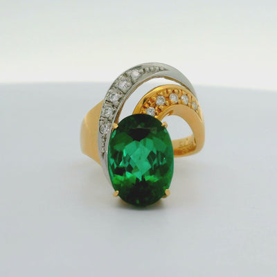 Estate 4.58 Carat Tourmaline Diamond 18K Yellow Gold & Platinum Ring