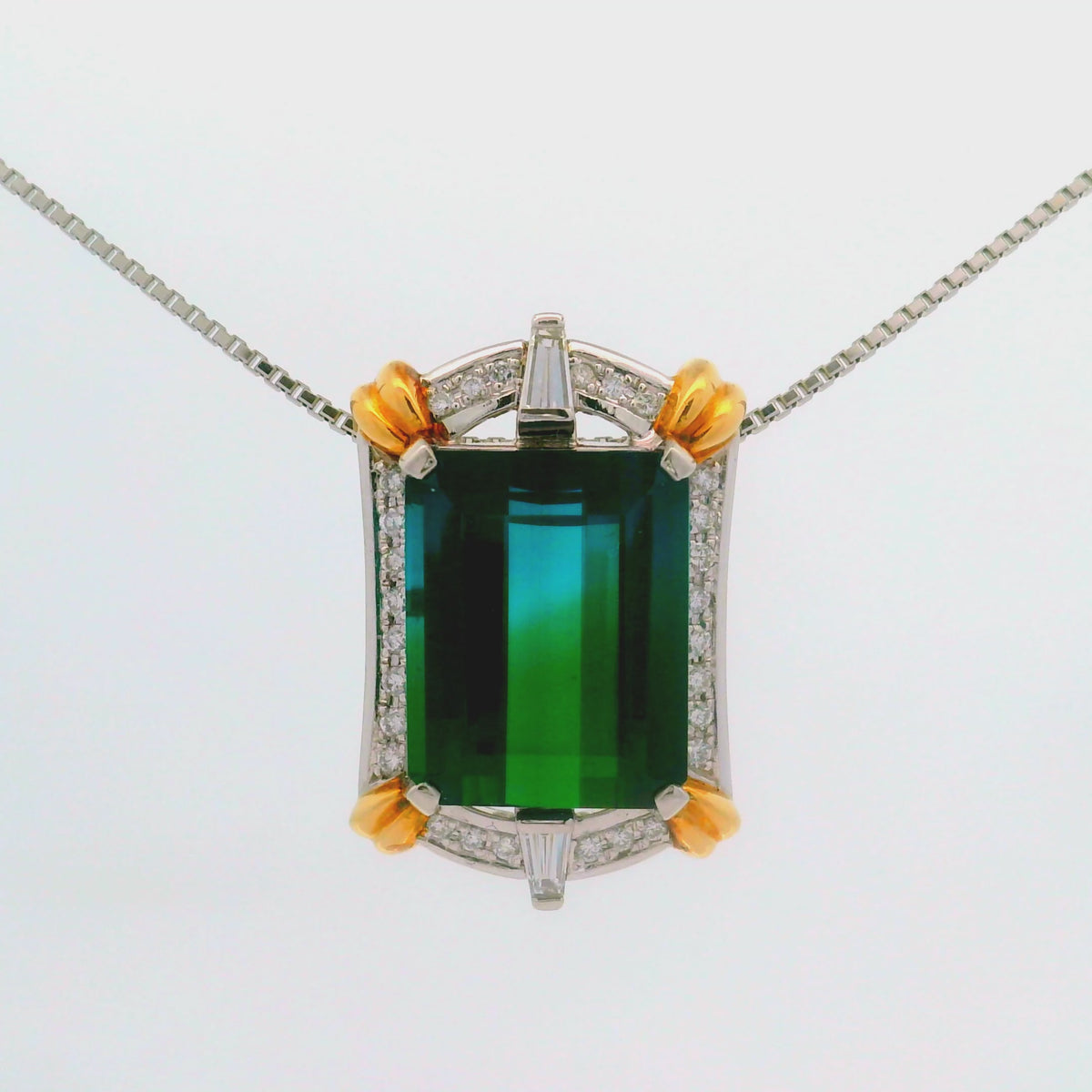14.12 Carat Bi-Color Tourmaline Diamond 18K Gold & Platinum Pendant Necklace