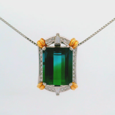 14.12 Carat Bi-Color Tourmaline Diamond 18K Gold & Platinum Pendant Necklace