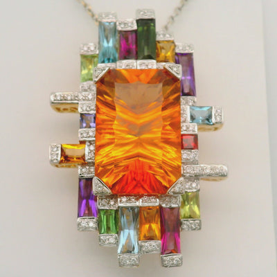 Bellarri 16.90 Carat Citrine Multi-Colored Gemstones Diamond 18K Gold Pendant