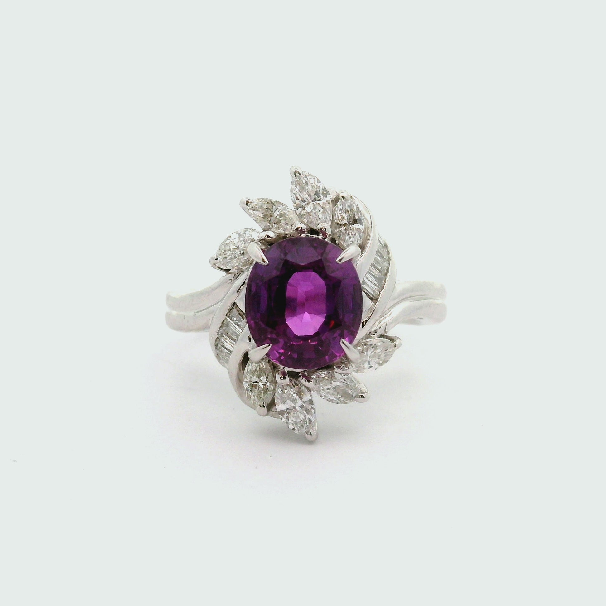 2.78 Carat Pinkish-Purple Sapphire Diamond Platinum Ring, GIA Certified