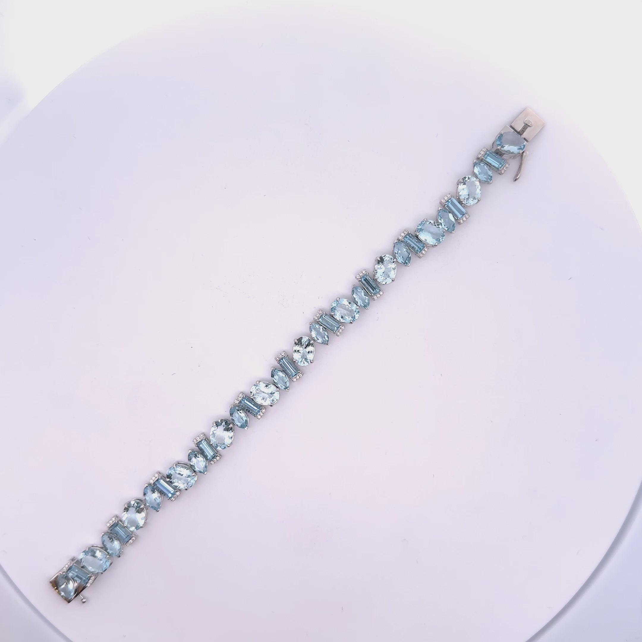 Aquamarine & Diamond 14k White Gold Line Bracelet