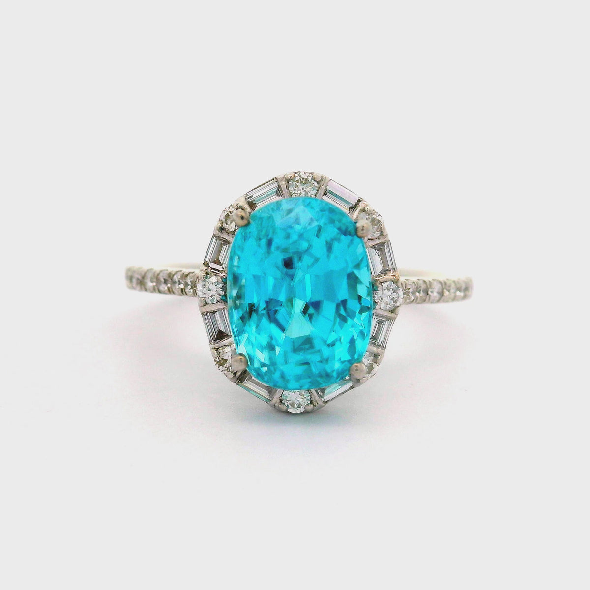 4.28 Carat Blue Zircon Diamond 14K White Gold Ring