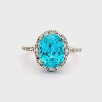 4.28 Carat Blue Zircon Diamond 14K White Gold Ring