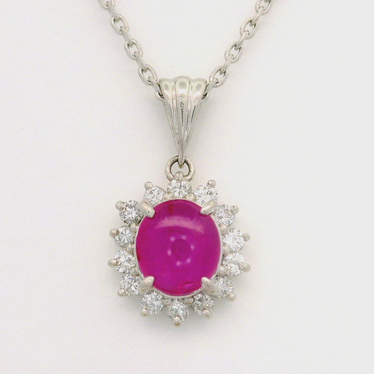 Star Ruby Diamond Platinum Halo Pendant Necklace