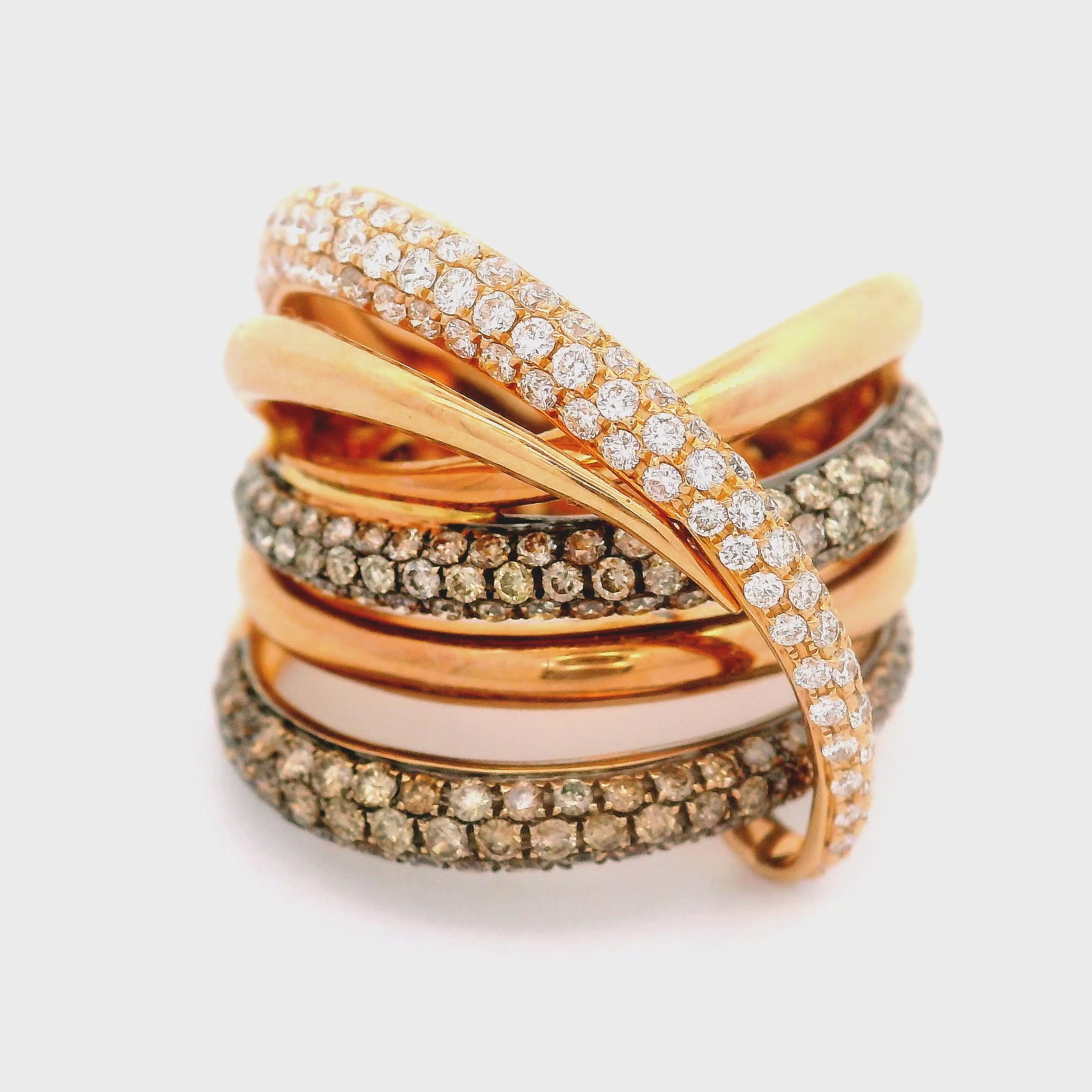 White & Cognac Diamond 18K Rose Gold Bypass Crossover Ring