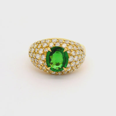 1.68 Carat Tsavorite Pave Diamond 18k Yellow Gold Ring