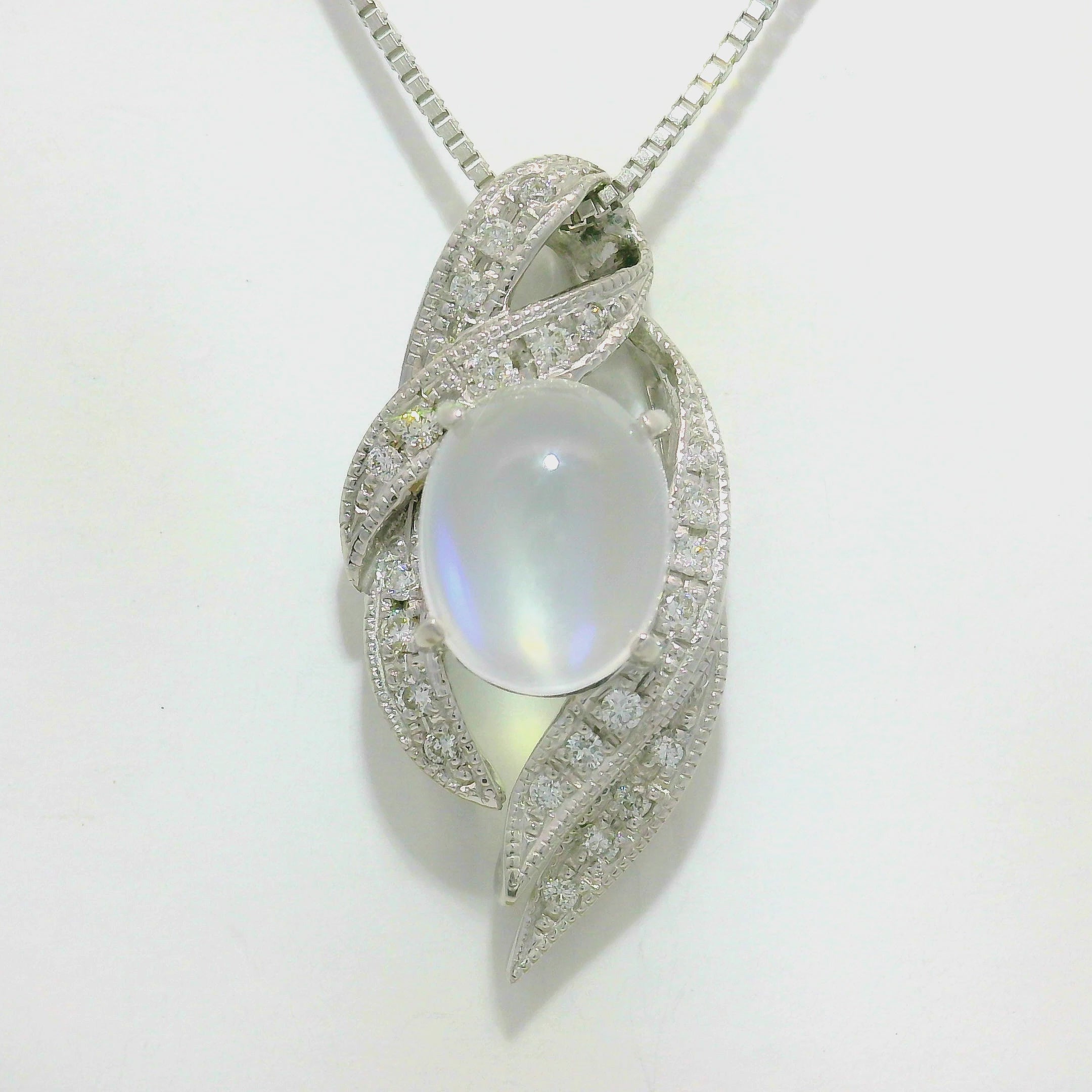 Moonstone Diamond 18K White Gold Pendant Necklace