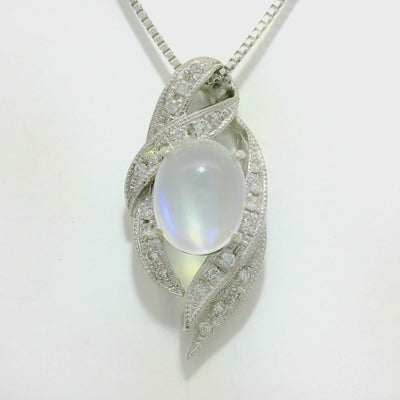 Moonstone Diamond 18K White Gold Pendant Necklace