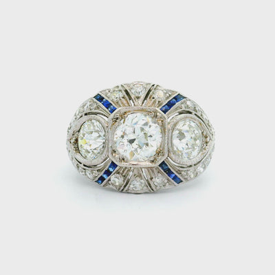 Art Deco Sapphire Diamond Platinum Ring