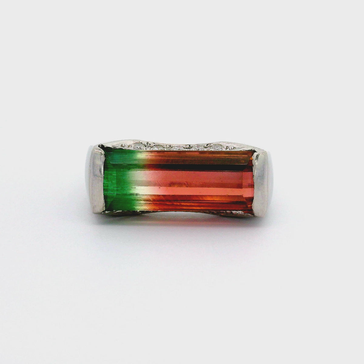 Vintage 6.11 Carat Watermelon Tourmaline Diamond Platinum Ring