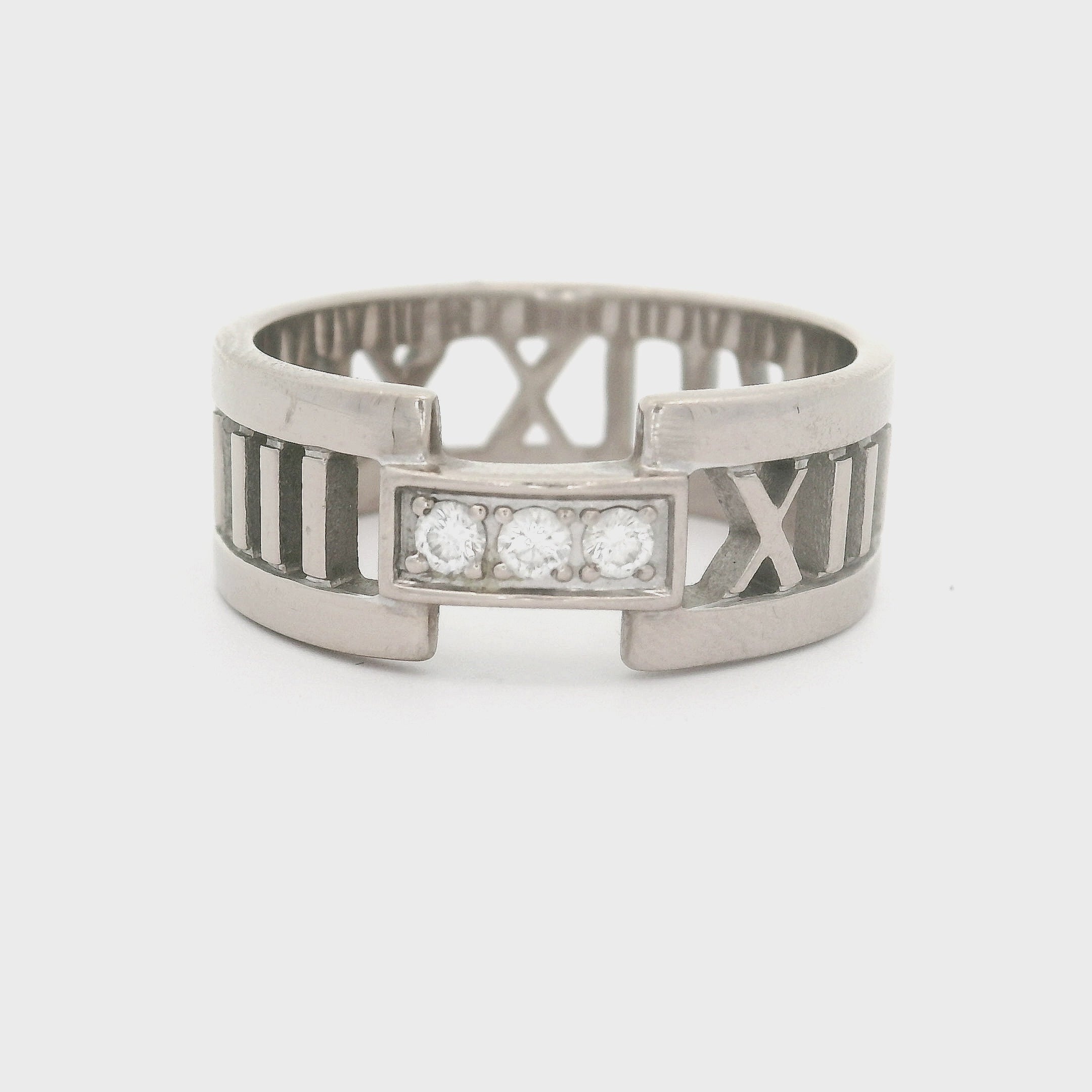 Tiffany & Co. Diamond Atlas Roman Numeral 18K White Gold Ring
